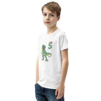 Dinosaur 5th Birthday Youth Tee by EraofInk